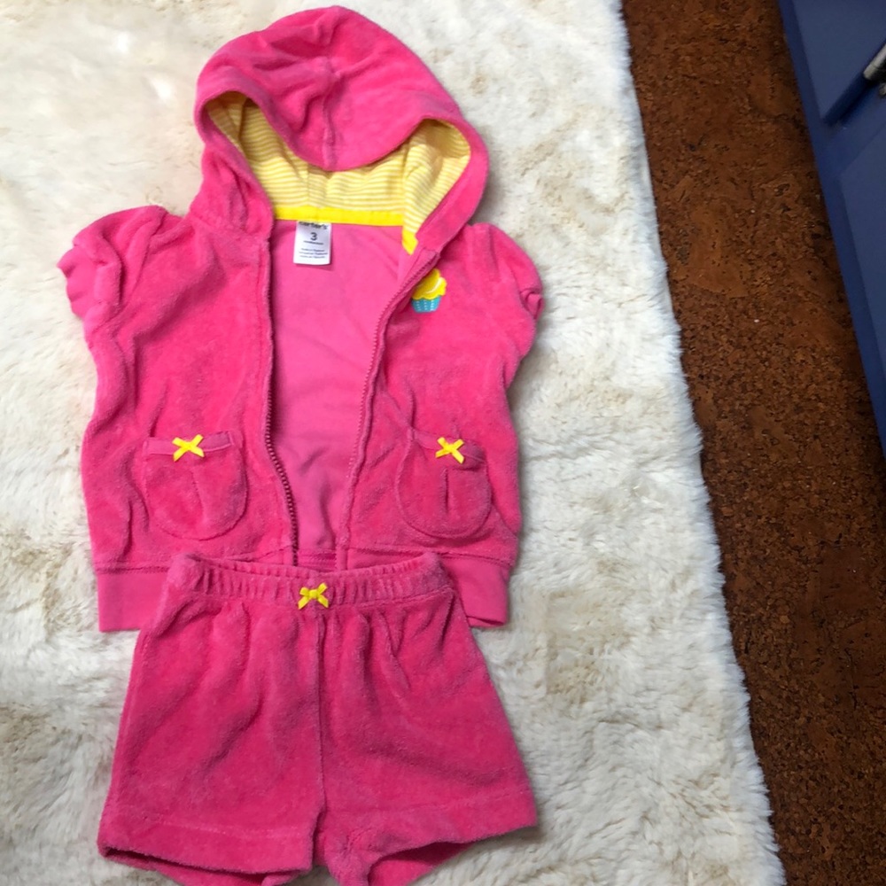 Carters 2‎ pc terry zip up short sleeves hoodie with shorts size 3 months